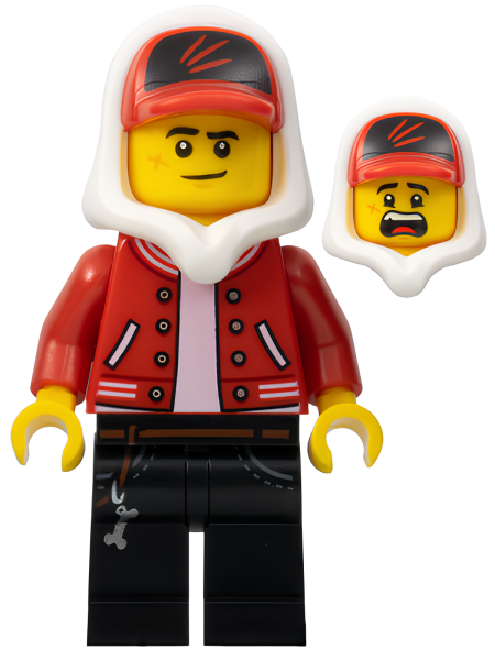 Минифигурка Lego Jack Davids - Red Jacket with Cap and Hood (Lopsided Smile / Scared) hs018 U